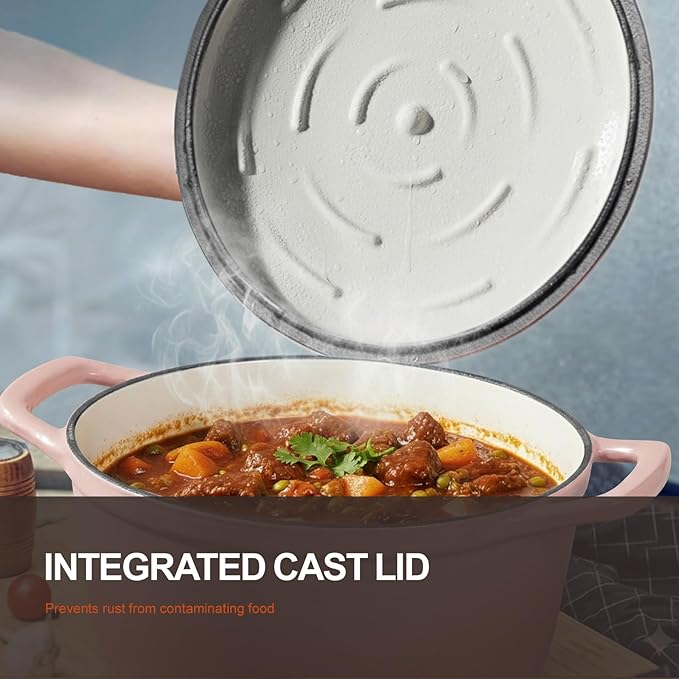 Overmont Enameled Cast Iron Dutch Oven - 5.5QT Pot with Wide Handles Lid Cookbook & Cotton Potholders - Heavy-Duty Pre-Seasoned Cookware Oven Safe to 500°F for Braising, Stews, Roasting, Bread Baking