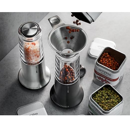Stainless Steel Spice Funnel with Handle for Kitchen Use Filling Spice Jars, FIFO Squeeze Bottles, Spill-Free Metal Funnel for Salt Pepper Powder, Condiment, Sauce (0.92" Bottom)