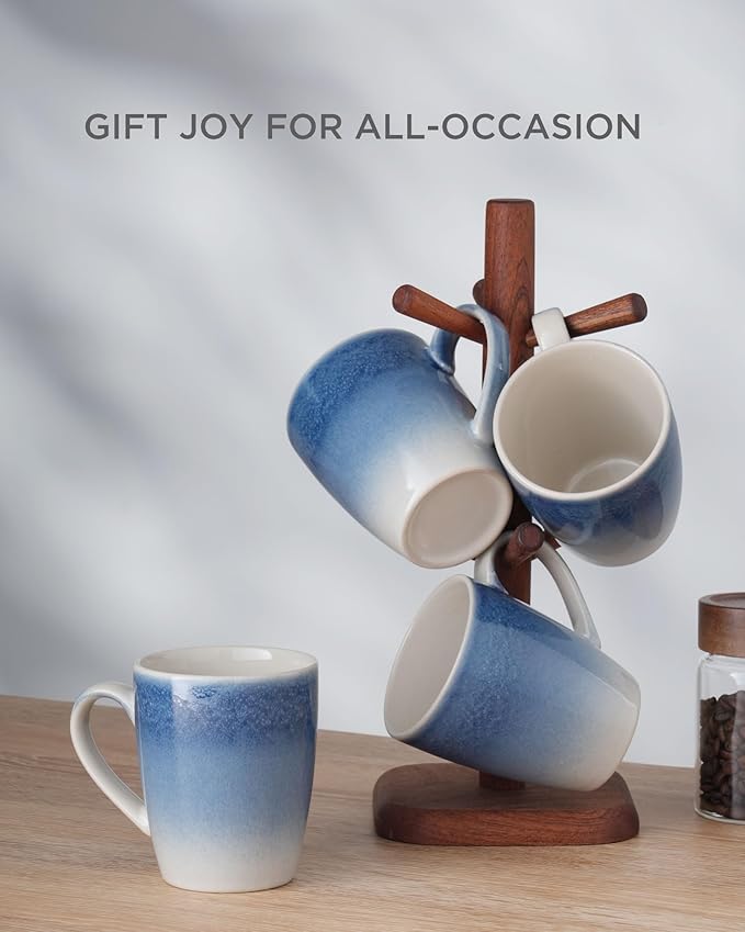 famiware Coffee Mugs Set, 13 oz Mug Set of 4, Stoneware Cups for Latte, Hot Tea, Mocha, Cocoa, Cappuccino, Microwave and Dishwasher Safe, Glacier Series, Azure Blue (Pack of 2)