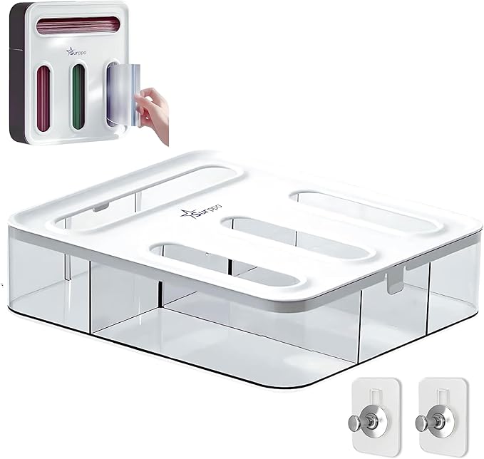 Ziplock Bag Organizer for Drawer | 4 In 1 Plastic Bag Organizer For Gallon, Quart, Sandwich & Snack | Food Bags Dispenser for Kitchen Storage, Wall Mount, Lightweight & Durable