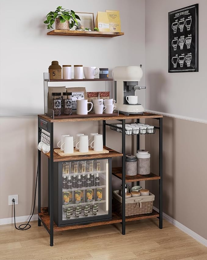 Mug Holder Countertop Coffee Station Organizer, 2 Tier Acrylic Shelf for Coffee Bar Accessories, Multi-Functional Counter Standing Shelf Tea Bags Sugar Condiment Storage Caddy for Kitchen Home Office