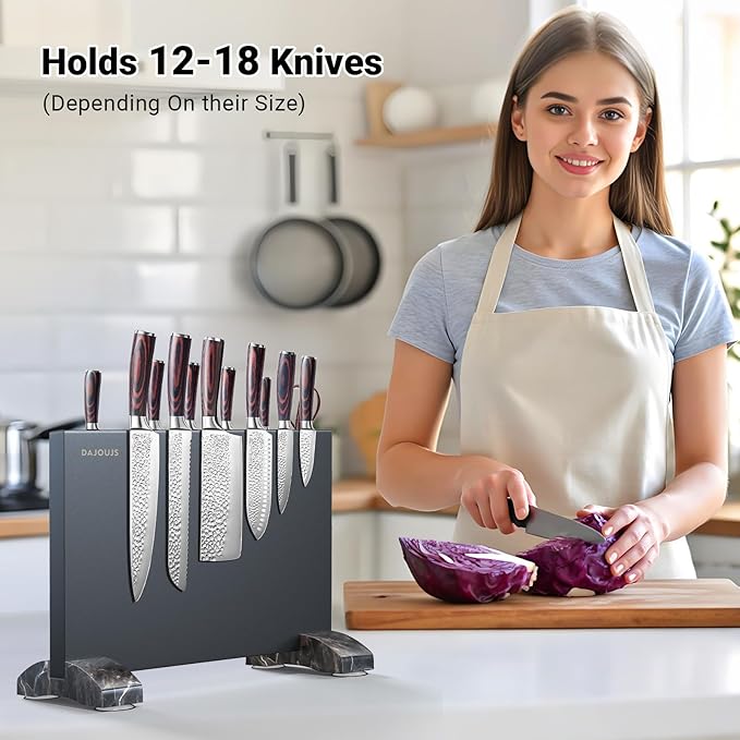 Magnetic Knife Holder, Magnetic Knife Block without Knives, Strong Double Sided Magnet Knife Storage Strip for Kitchen Counter-Black