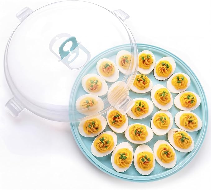 HAKSEN Deviled Egg Containers with Lid, Portable Deviled Egg Platter Carrier Holder Trays with 22 Slots for Holiday Party and Home Kitchen, Blue