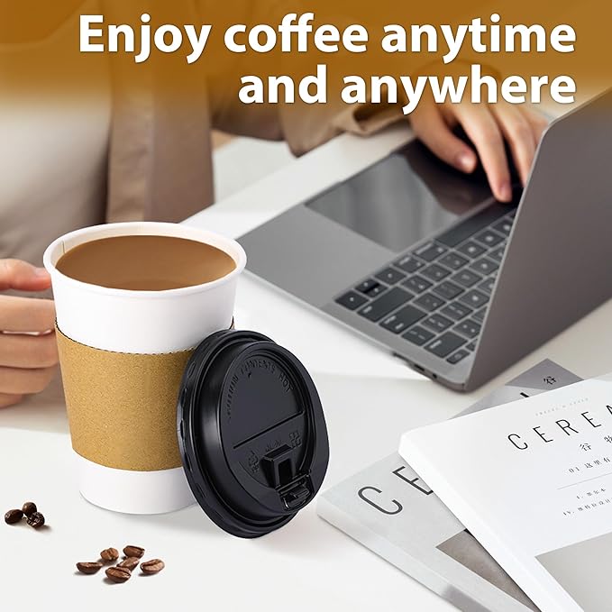 500 Pack 12 oz Disposable Coffee Cups with Lids and Insulated Sleeves, Leak-free Paper and Sturdy Thick Paper Hot to Go Coffee Cups with Lids for Cold/Hot Beverage (White)