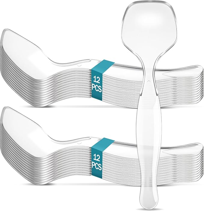 LemonRoad 24 Pack Plastic Serving Spoons for Buffet, Clear Plastic Serving Utensils for Hot and Cold Food, Large Heavy Duty Disposable Utensils for Parties, Holidays and Gatherings