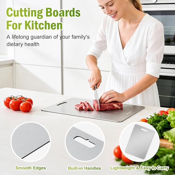 Titanium Cutting Board, 100% Pure Titanium Cutting Boards for Kitchen, Dishwasher Safe Chopping Board with Double Sides for Separating Raw Meat & Vegetables, Odor Resistant & Hygienic(16"L x 11"W)