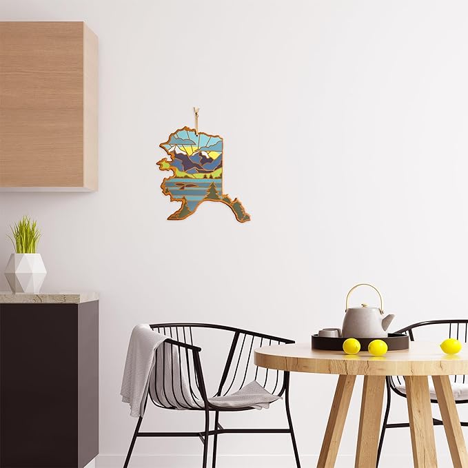 Totally Bamboo Alaska State Shaped Cutting Board and Charcuterie Serving Platter with Artwork by Summer Stokes, Includes Hang Tie for Wall Display