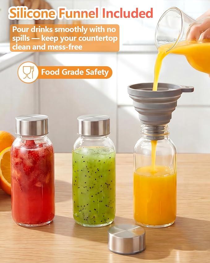 Zukro 8 oz Glass Water Bottles with Lids, Reusable Clear Juice Bottles With Stainless Steel Airtight Cap for Juicing, Ginger Shot, Milk, 250ml Leak Proof Small Smoothie Container, BPA Free, Set of 12