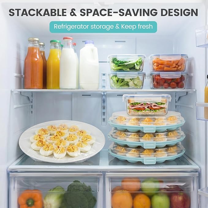 HAKSEN Deviled Egg Containers with Lid, Portable Deviled Egg Platter Carrier Holder Trays with 22 Slots for Holiday Party and Home Kitchen, Blue
