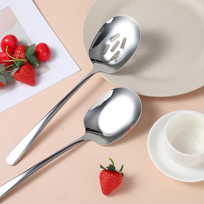 8PCS Stainless Steel Serving Spoons Set, Extra Large 11 Inch Serving and Slotted Spoon Cooking Spoons Cutlery Serving Utensils for Kitchen Buffet Parties Catering, Dishwasher Safe