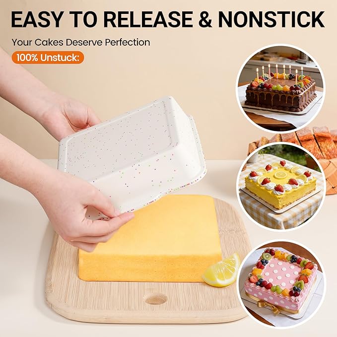SJ 8 x 8 Inch Silicone Square Cake Pan with Metal Reinforced Frame Set of 2, Nonstick Silicone Cake Molds BPA Free Suitable for making Cakes Brownies Cheesecakes Pie Bread