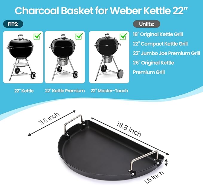 Grisun Cast Iron Grill Pan – Griddle & Drip Pan for 22" Weber Kettle Grills, Grill Pan for Weber 22" Kettle Similar Grills, Heavy-Duty, Rust-Proof