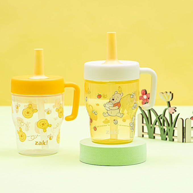 Zak Designs Disney Winnie the Pooh Capri Toddler Tumbler For Travel or At Home, 10oz 2-Pack Durable Plastic Sippy Cups With Handle and Leak-Proof Design are Perfect For Kids (Pooh & Friends)