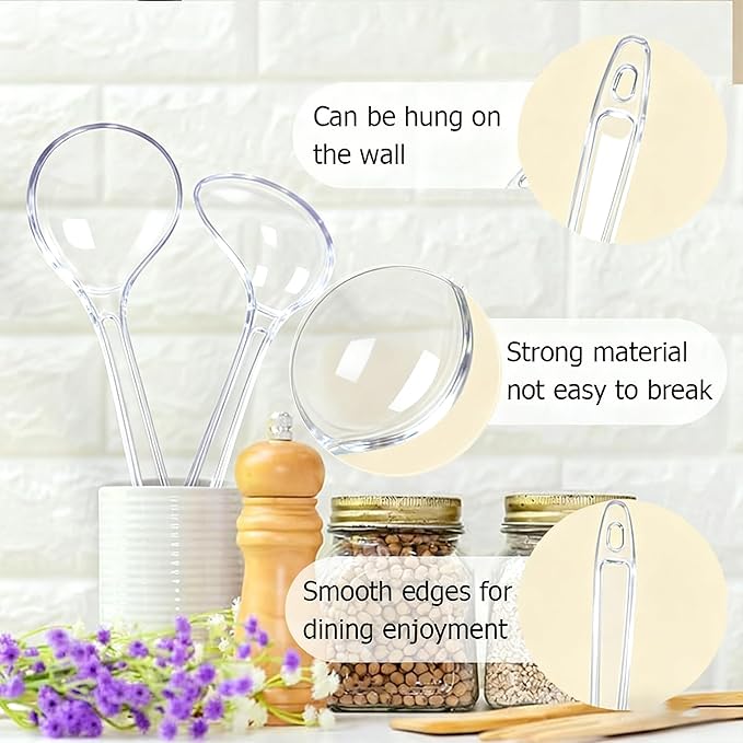 Large Plastic Serving Spoons,Disposable Heavy Duty Serving Spoons,Long Handle Scoop Soup Rice Ladle for Party Catering Buffet Restaurant,20 Pieces (Clear)