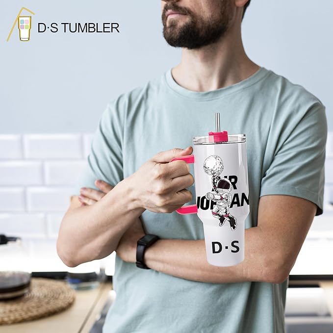 D·S 4 Pack Sublimation Tumblers 40 OZ with Handle Blank Insulated Large Tumbler Bulk, Coffee Travel Cups Stainless Steel Travel Mug for Diy Craft Heat Press Print