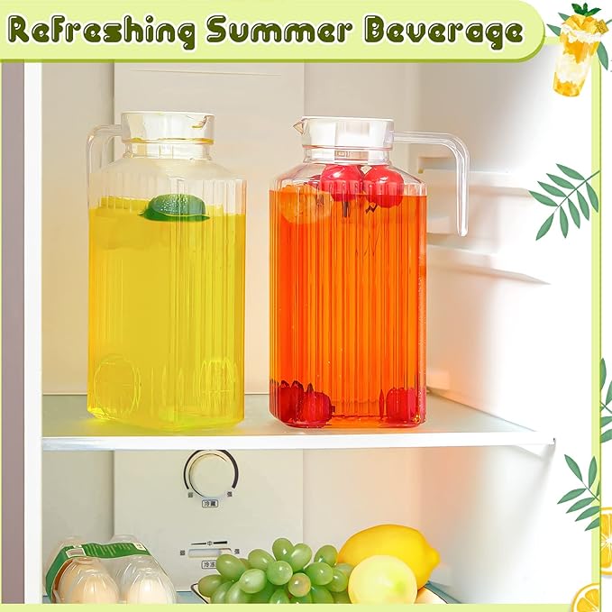 Panitay 4 Pcs 51 Ounces Plastic Pitcher with Lid Clear Acrylic Refrigerator Safe Pitcher Shatter Proof Juice Containers with Lids for Water Milk Sangria Lemonade Cold Drinks