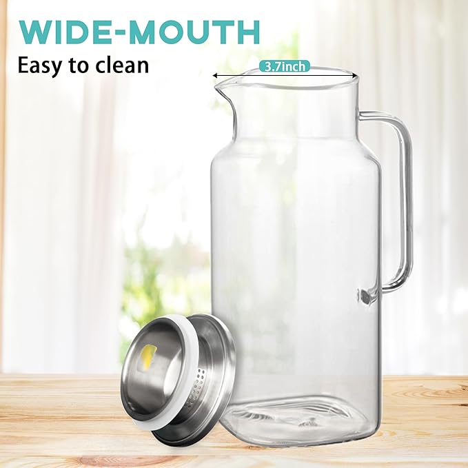 40.5 oz Square Glass Pitcher with Lid and Spout, Lightweight Water Pitchers for Hot/Cold Drink, Heat Resistant, Borosilicate Jugs, Glass Carafe with Handle,Ideal for Fridge Storage(1Pack)