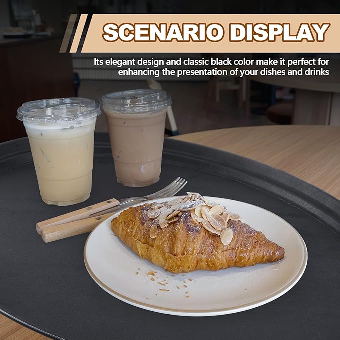 2 Pcs Restaurant Serving Trays PP Plastic Non Slip Rubber Lined Large Oval Tray for Kitchen Dining Room Cafeterias Fast Food Service (24 x 29 Inch,Black)