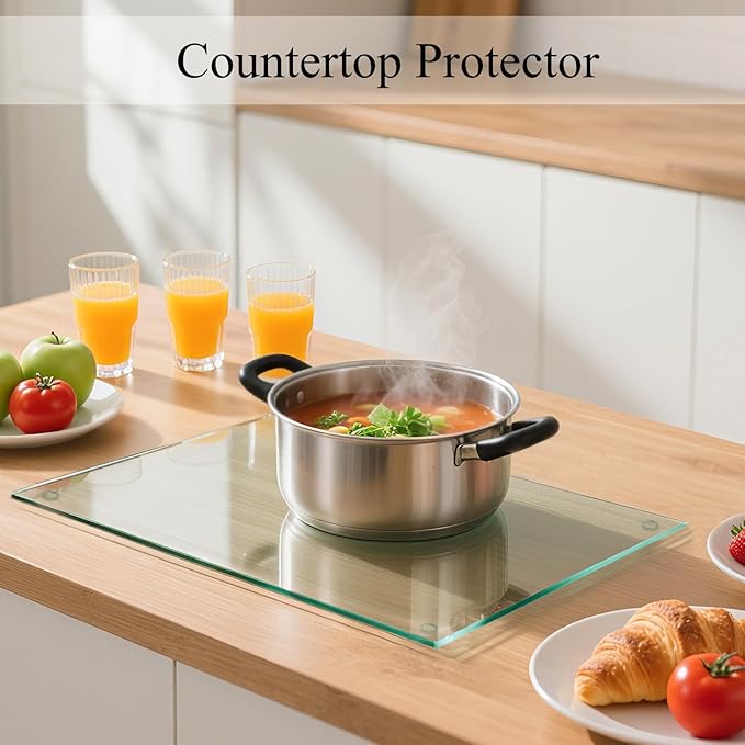Hacaroa 4 Pack Tempered Glass Cutting Board with Rubber Feet, Rectangle Non-slip Chopping Board, Long Lasting Clear Glass Tray for Kitchen Countertop, Table, Shatter-Resistant, Heat-Resistant, 2 Size