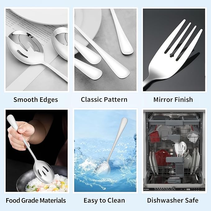 8 PCS Serving Utensils,8.7 Inch Large Serving Spoons,Slotted Spoon,Forks,Mini Coffee Spoons,Stainless Steel Serving Sets for Buffet Catering Banquet Party,Dishwasher Safe (8 Pcs(Silver))