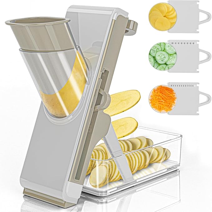 Eletronova Safe Mandoline Slicer for Kitchen, Vegetable Slicer for Kitchen，Kitchen Food Slicer, French Fry Cutter Julienne Dicer for Vegetables Grey (White & Green) (Blue)