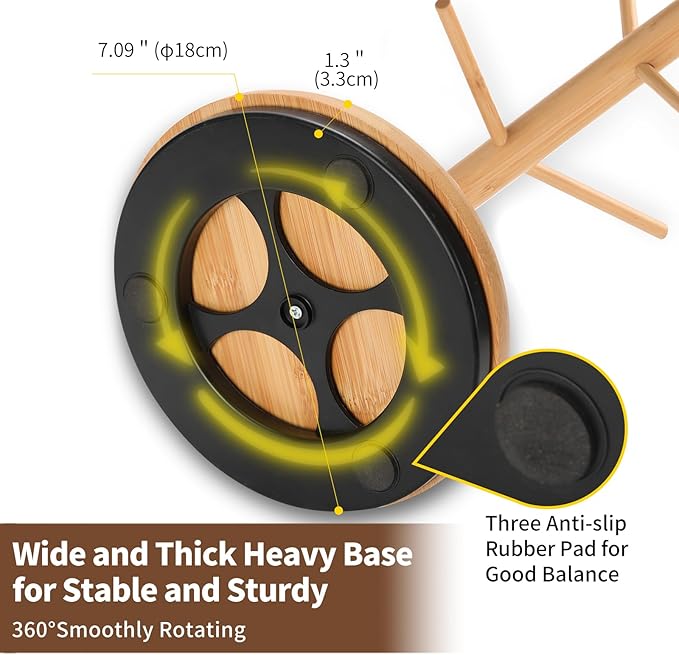 BAMBANG Mug Holder Tree, 360° Rotating 8 Hooks Coffee Cup Holder for Counter Top, Bamboo Coffee Mug Rack Stand for Kitchen Countertop Home, Natural