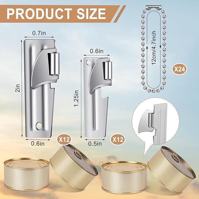 24 Packs P-38 and P-51 Can Openers with Chains Military Can Opener Manual Portable Stainless Steel Camping Can Opener Keychain for Travel Camping Survival Outdoor