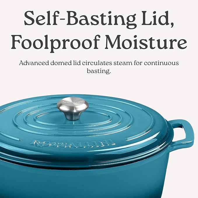 Signature Enameled Cast Iron Oval Dutch Oven | Non-Stick Serving Pot with Tight Fitting Lid for Perfect Roasting, Baking, Sauteing, and Bread Making | 15.5Q [Oyster Grey]