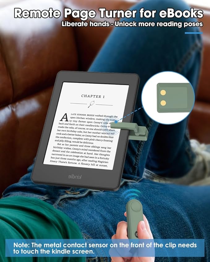 Remote Page Turner for Kindle Reading Accessories, Clicke for iPad iPhone Android Tablets E-Book Reading Noels, Camera Remote Shutter Selfie Controller, Green