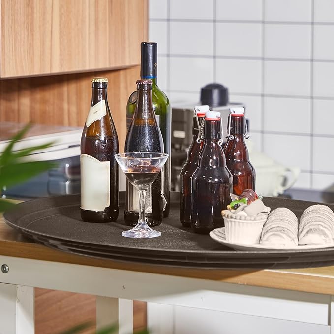 2 Pcs Restaurant Serving Trays PP Plastic Non Slip Rubber Lined Large Oval Tray for Kitchen Dining Room Cafeterias Fast Food Service (24 x 29 Inch,Brown)