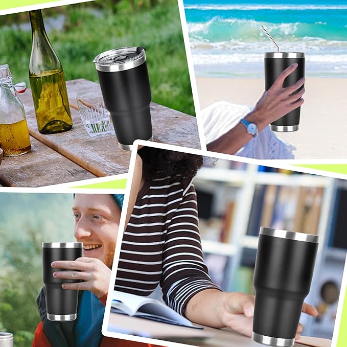 30 oz Tumbler with Lids and Straws Double Wall Vacuum Insulated Tumbler Cup,Stainless Steel Leak-proof Thermal Tumbler Powder Coated Travel Coffee Mug for Cold and Hot Drinks,Black