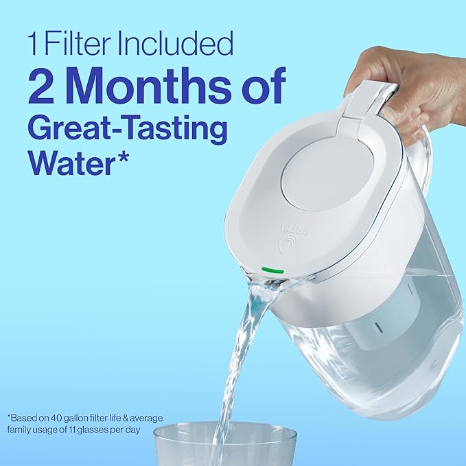 Brita Large 10 Cup Water Filter Pitcher, 1 BritaPlus Filter, Everyday, Stone Blue (Package May Vary)