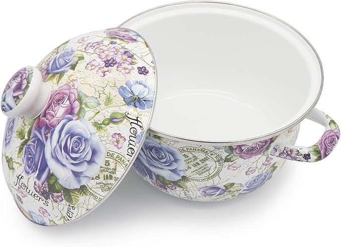 Flower Enamel on Steel Stock Pot/Stockpot with Lid, 3 Quart (style2)
