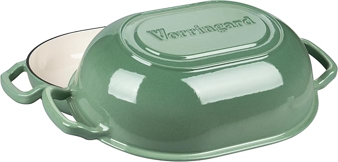 Enameled Cast Iron Sourdough Bread Oven, Dutch Oven, Loaf Cast Iron Bread Pan for Homemade Bread Baking, Meatloaf Pan with Lid, 7QT, Sage Green