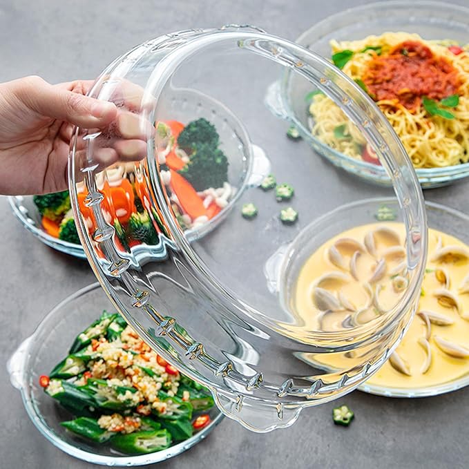 7" Glass Pie Pan for Baking with Handles Easy Grab 2PCS Round Pie Baking Dishes for Apple Pie Pumpkin Pie Salads Desserts Serving Plates