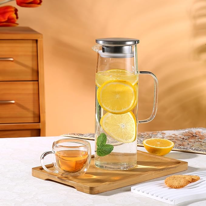 Heat Resistant Glass Pitcher With Lid And Spout, Iced Tea Pitchers Beverage Pitchers For Fridge, Water Pitcher And Carafe 1500ml/51oz