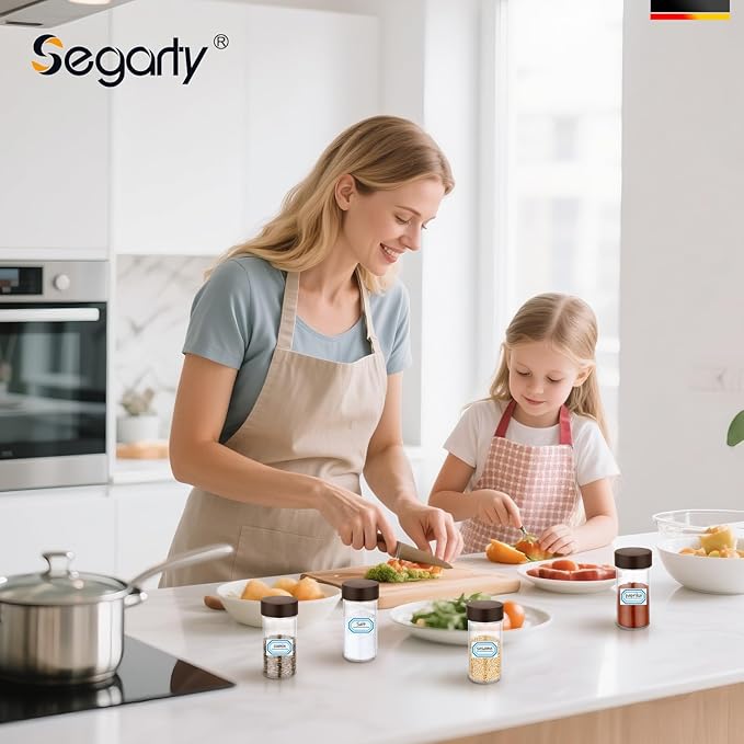 Segarty 3oz Spice Jar with Wood Lids, 2 PCS 90ml Glass Round Salt Jars with Shaker Lid, Clear Empty Seasoning Containers Spice Bottles Sugar Pepper Shakers, Small Storage Jar with 7 Stickers, 1 Brush