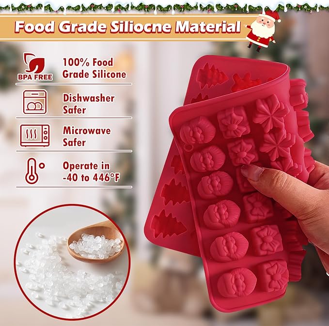 HKNMTT Christmas Silicone Molds for Xmas Candy Chocolate Wax Decor, 84 Cavity 7 Shapes Gummy Mould, Including Santa Gift Box Snowflake Bell Glove Tree Gingerbread Food Grade Holiday Baking DIY Moulds