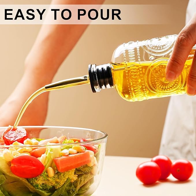 Olive Oil Dispenser Bottle for Kitchen with Metal Spout, Glass Oil Bottles 7OZ, Elegant Glass Cooking Dispenser for Kitchen