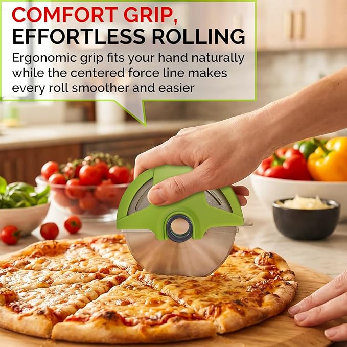 Pizza Cutter Wheel, 4.3" Large 304(18/8) Stainless Steel Blade, Reinforced Durable Pizza Slicer, Fully Detachable & Dishwasher Safe with Safety Protective Cover, Green