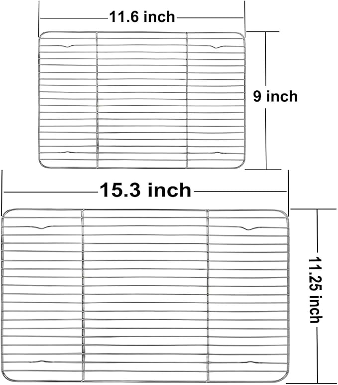 TeamFar Cooling Rack, Baking Roasting Rack Stainless Steel for Baking Sheet Oven Pan, Healthy & Rust Free, Mirror Finish & Dishwasher Safe - Set of 2(15 inch & 11 inch)