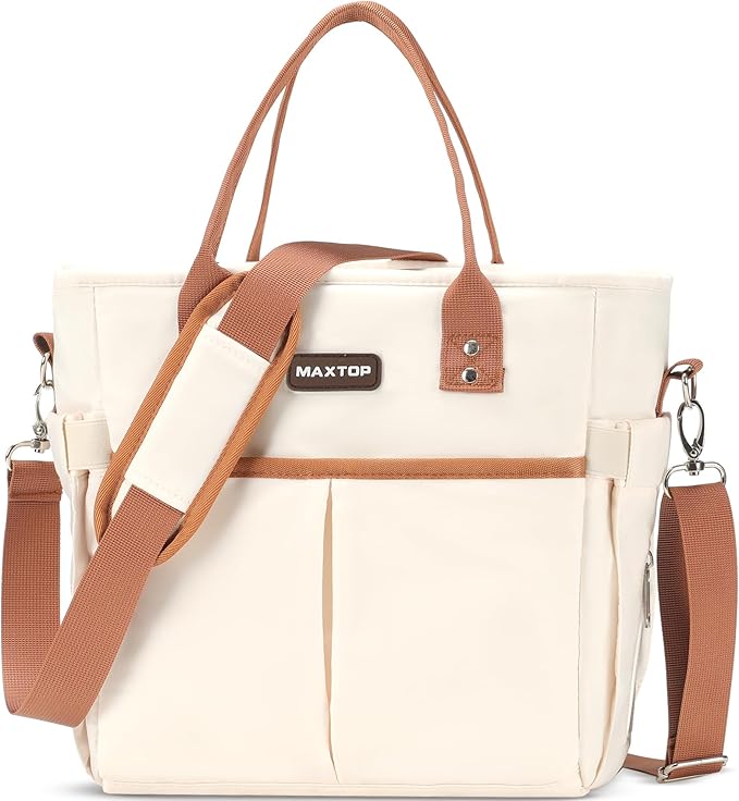MAXTOP Lunch Bag Women for Work Insulated Thermal Lunch Box with Wide-Open Pocket Reusable Leakproof Cooler Bags with Removable Shoulder Strap for Teacher Nurse Office Picnic Travel XL-Brown