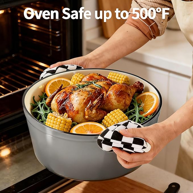 Enameled Cast Iron Dutch Oven with Lid -6.5 QT, incl. Sourdough Bread-Baking Supplies like Banneton Proofing Basket, Heavy Duty Cookware Bread-Oven for Baking, Stews, and Roasting, Gray