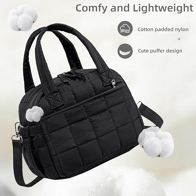 LEDAOU Lunch Box for Women Lunch bag Quilted Puffer Lunch Box with Adjustable Strap Insulated Reusable Lunch Tote for Work School Picnic Travel