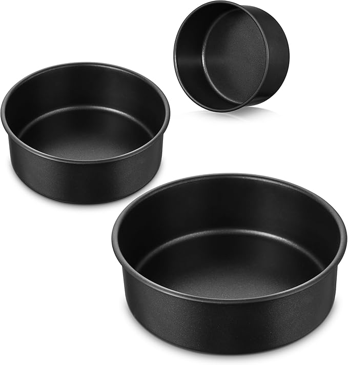 E-far Nonstick Cake Pan Set of 3, 5/7/9 Inch Stainless Steel Baking Pans Tins, Round Bakeware for Layer Cakes, Stainless Steel Core & Non-Toxic Coating, Straight Side & 2 Inch Deep