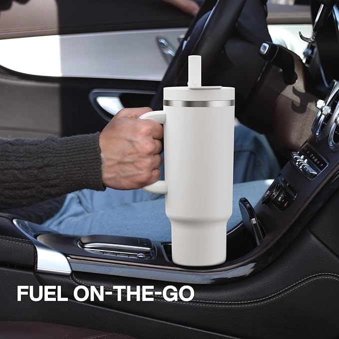 32 oz Tumbler with Handle and Straw: Stainless Steel Insulated Tumbler Keeps Cold for 24 Hours, Leakproof Travel Cup Fits in Cup Holder and BPA-Free, Cotton Candy