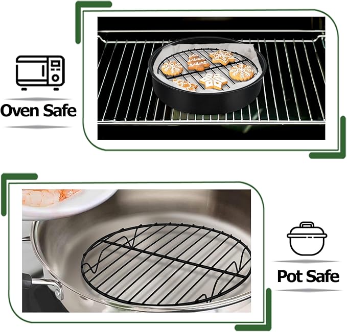 TeamFar Cooling Rack Set of 4, Coated Stainless Steel 7.5inch Round Cooking Wire Rack for Baking/Roasting/Steaming/Grilling/Cooling, Healthy & Sturdy, Oven Safe & Anti-melt, Easy Clean