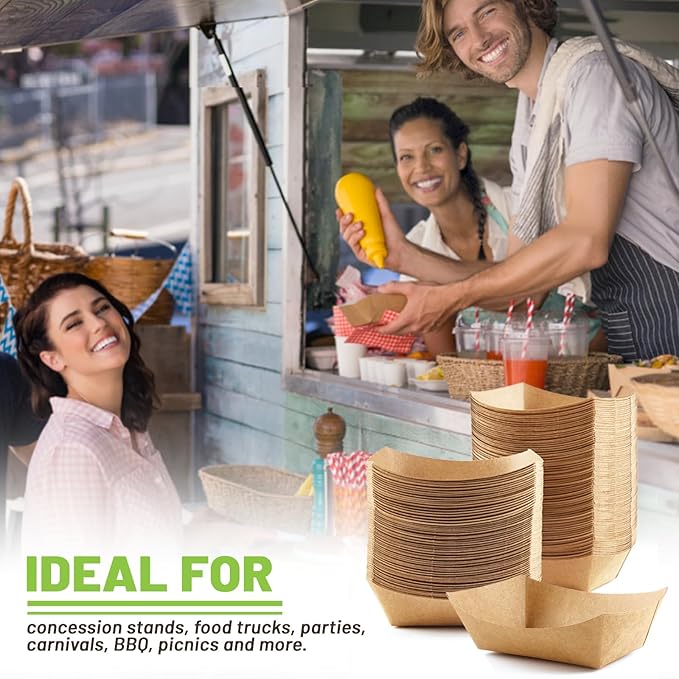 3 Lb Paper Food Trays - 50 Pack Disposable Nacho Trays, Kraft Paper Food Boats Taco Holders Party Serving Baskets for Hot Dogs Snacks Tacos Fries