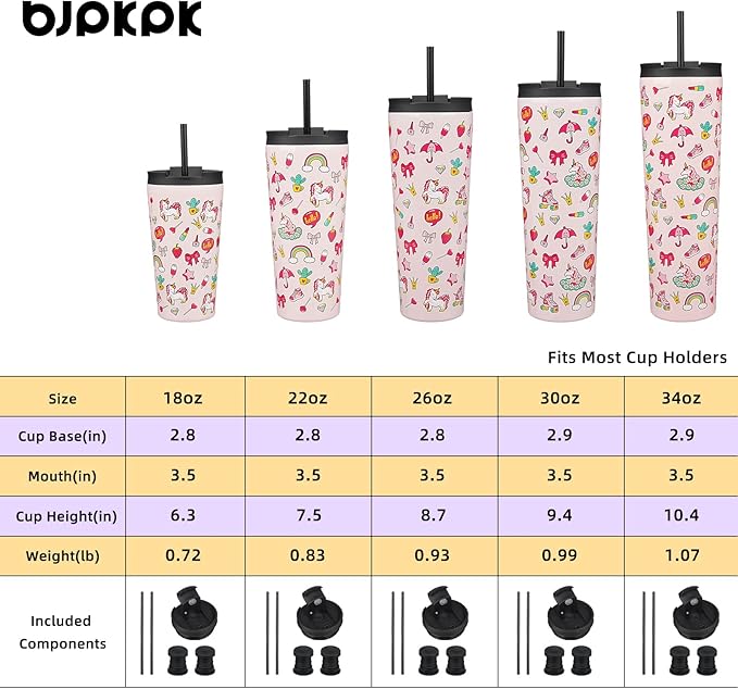 BJPKPK 26oz Insulated Tumbler With lid And Straw Stainless Steel Tumblers Travel Coffee Mug Reusable Thermal Cup,Unicorns