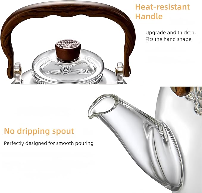 Glass Teapot with Infuser, 34oz Stovetop Safe Glass Tea Kettle for Loose Leaf Tea, 1000ml Borosilicate Clear Tea Pot for Blooming Tea, Heat Resistant Teapots with Removable Strainer
